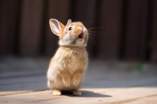 a small rabbit sitting on a wooden floor