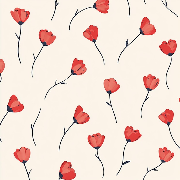 Photo small red flowers seamless pattern background