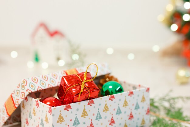 small red gift box in christmas decoration