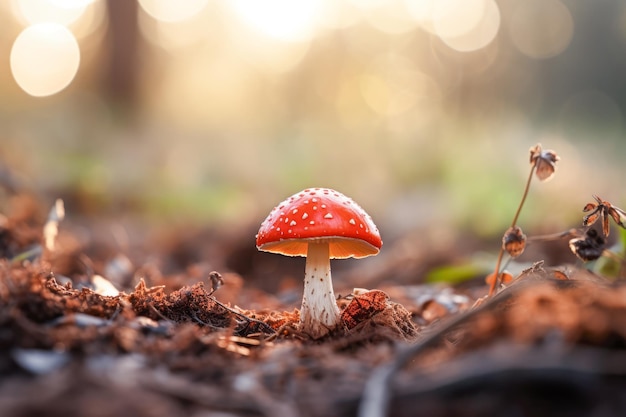 Small Red poisonous mushroom in forest at autumn