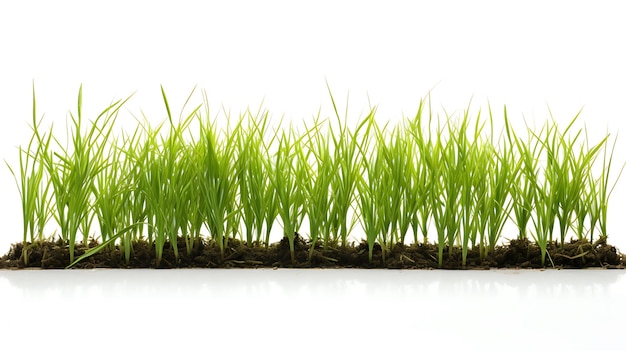 Small rice plants on white background Rice seedlings