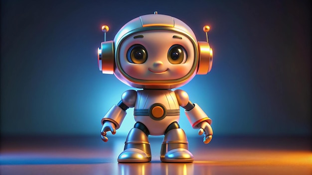 a small robot with a blue background and a blue background