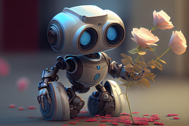 Small robot with flowers