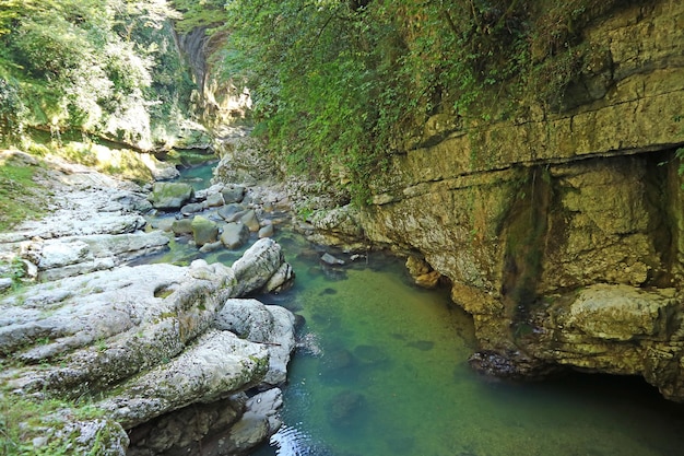 Small Rocky River in Martvili Canyon in Inchkhuri Village near Kutaisi City of Georgia