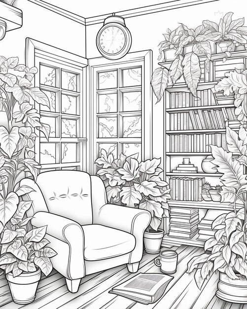 Photo small room lots of plants coloring page