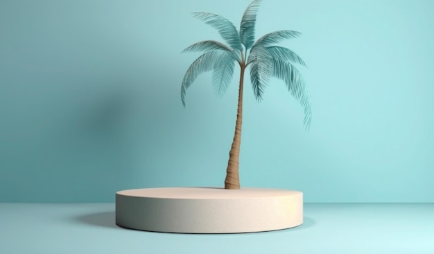 A small round stand with a palm tree on it