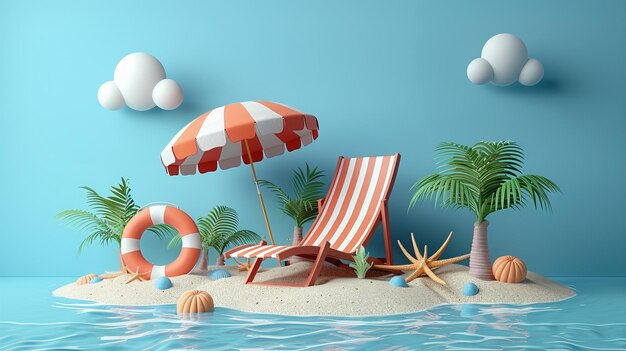 Small sandy island under whimsical clouds ai generated 3d rendering image