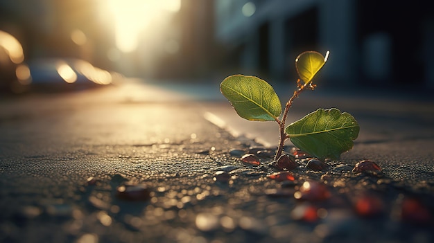 A Small Sapling Emerges Through Asphalt Generative AI