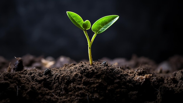 A Small Sapling in Ground Closeup