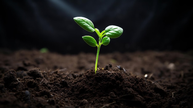 A Small Sapling in Ground Closeup