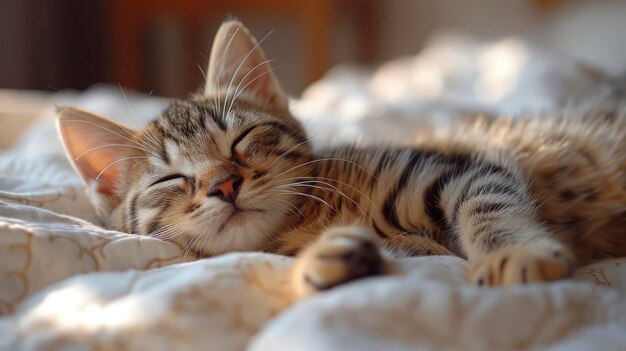 A Small Scottish Kitten Lying Down On A White Bed Embodying Relaxation And Coziness