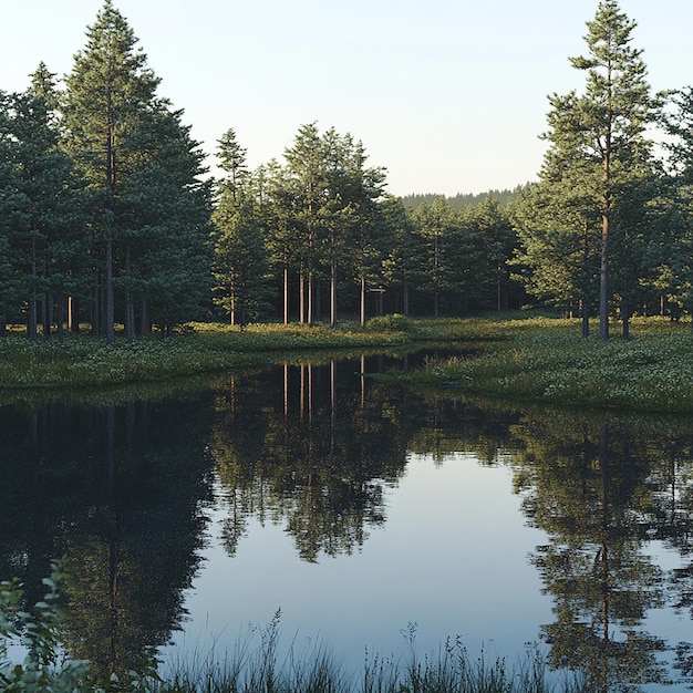 Photo small serene lake surrounded by a tranquil forest