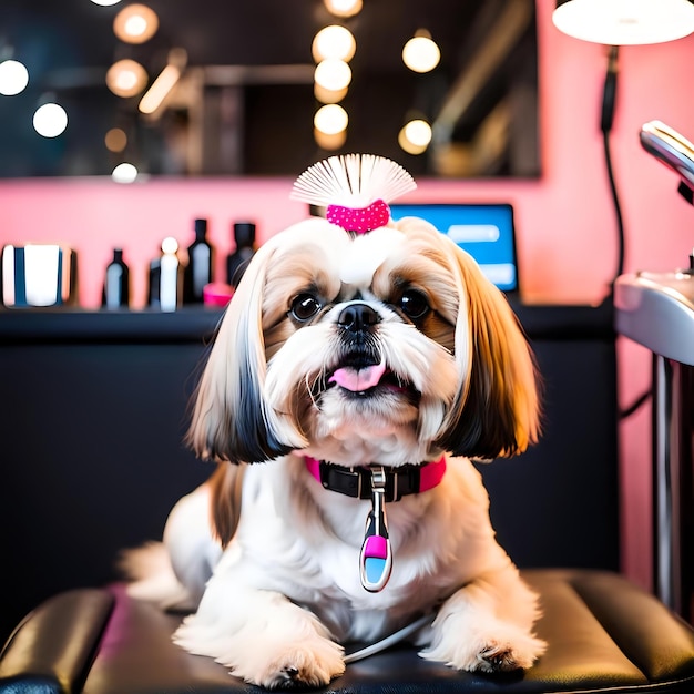 Photo small shih tzu dog at the hair groomer