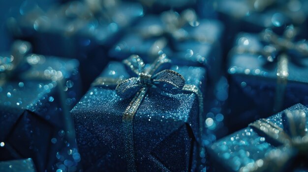 Photo small shiny blue gift boxai generated image