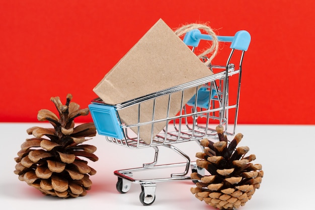 Small shopping cart with paper bags