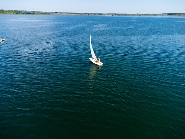 A small single yacht for sports, top view