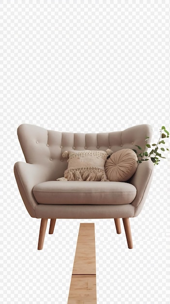 Photo small sofa with wooden legs isolated on transparent background