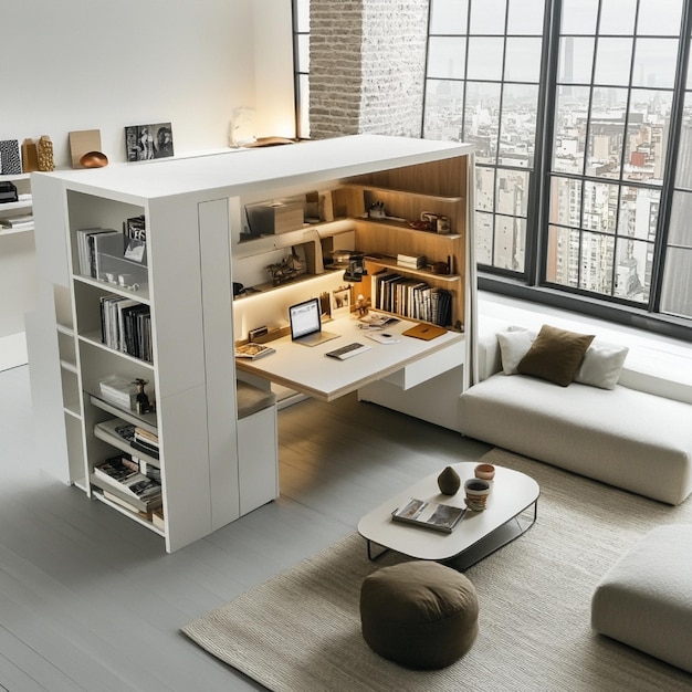 Photo small space living solutions with smart storage and multifunctional furniture