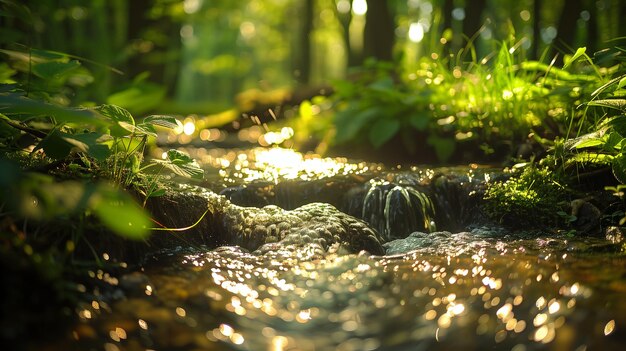 Photo a small stream with water flowing over it and a small waterfall in the background