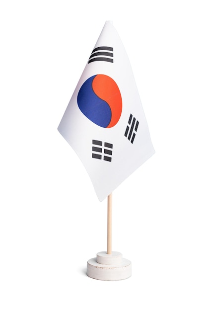 Small table flag of South Korea isolated on white background