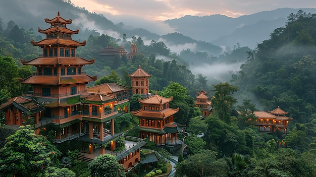 a small temple in the middle of a jungle