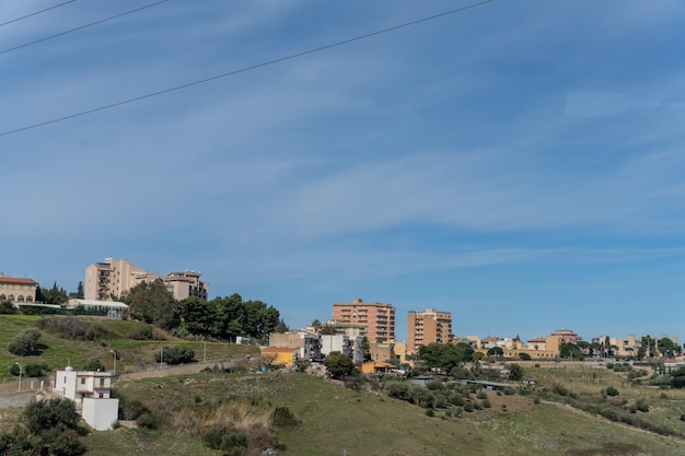 A small town with a few buildings and a few trees