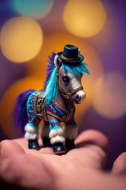 Small toy horse wearing a top hat generative ai