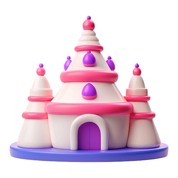 a small toy with a pink and purple castle on top