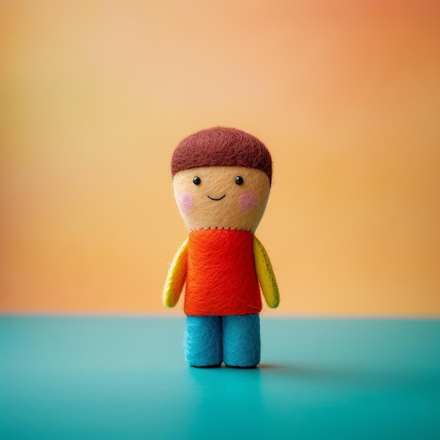 Photo a small toy with a yellow shirt and blue jeans