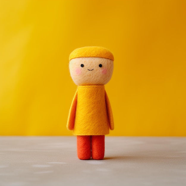 Photo a small toy with a yellow shirt and orange pants