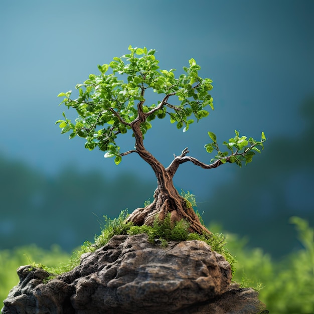 A small tree with a green plant growing on it