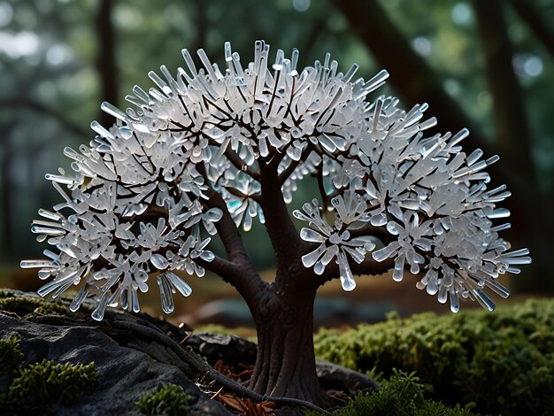 Photo a small tree with white frost on it