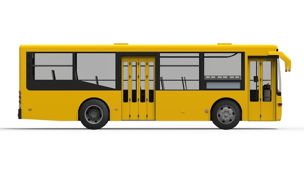 Small urban yellow bus on a white background. 3d rendering.