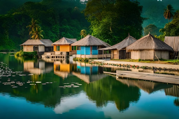 a small village by the lake