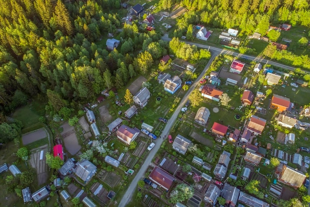 A small village Lots of country houses near the forest Karelia View from above