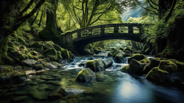 small waterfall cascading into a tranquil lagoon surrounded by mossy rocks and lush greenery