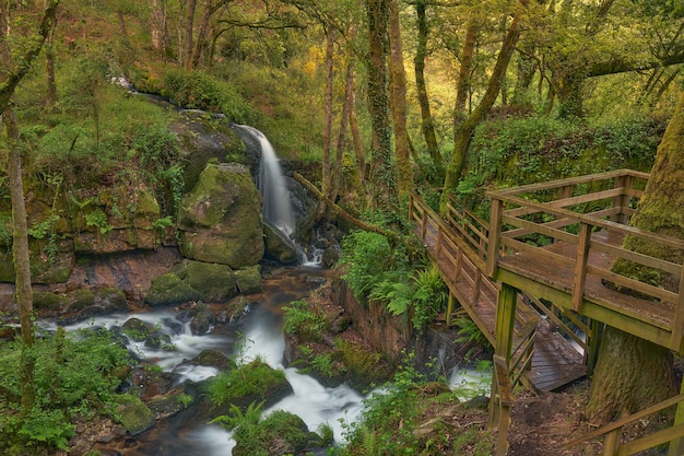 Small waterfall formed in the Arenteiro river, in the region of Galicia, Spain.