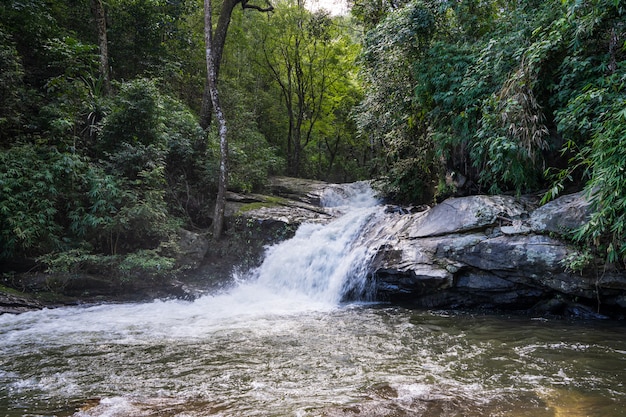 Small waterfall that flows into a river