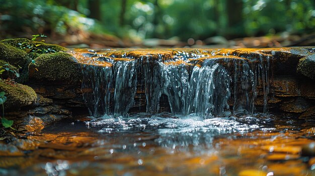 a small waterfall with water flowing over it