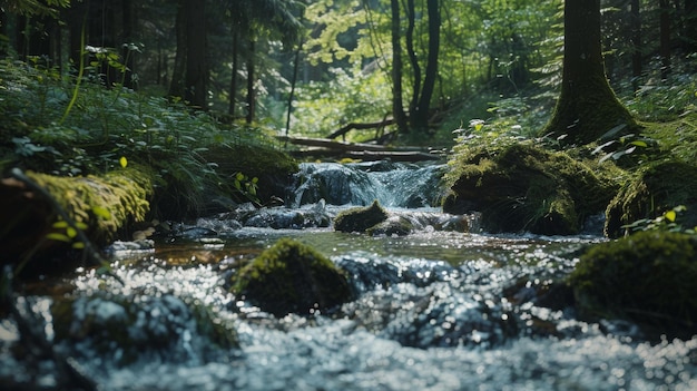 Photo a small waterfall in the woods with a waterfall in the background