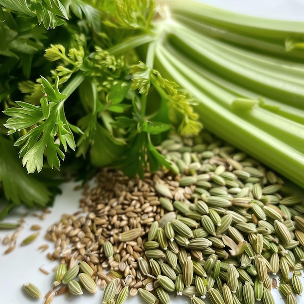 Photo a small white bowl with seeds in it and a small white bowl on the table