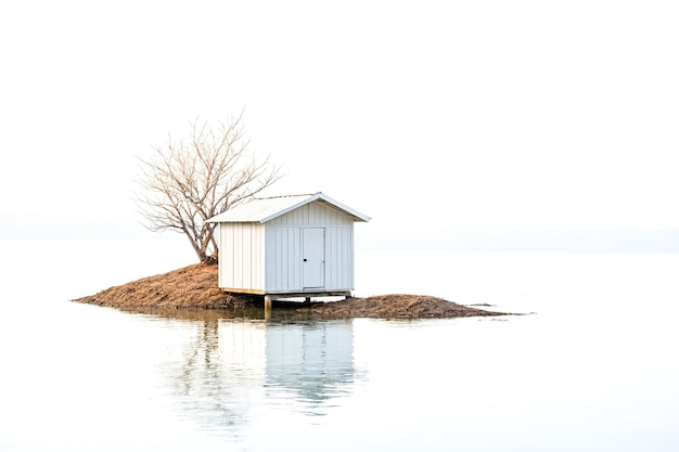 Small White Cabin on an Island