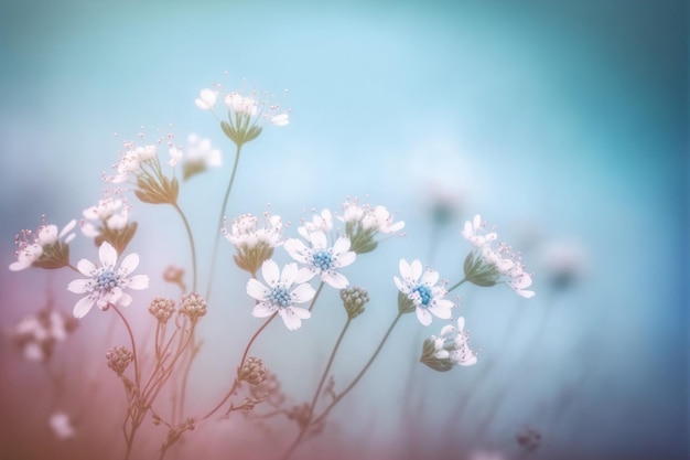 Small white flower with gentle blue and pink colors for spring background