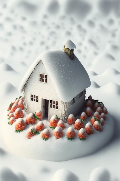 Small white house sitting on top of a pile of strawberries generative ai