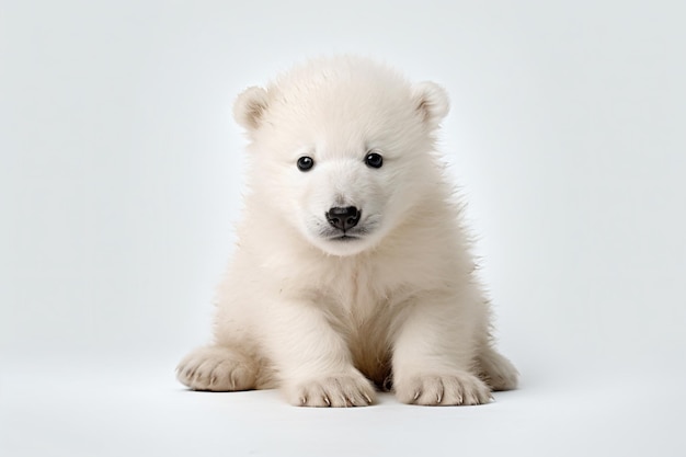 a small white polar bear sitting on a white surface