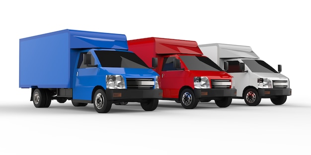 Small white, red, blue truck. Car delivery service. Delivery of goods and products to retail outlets