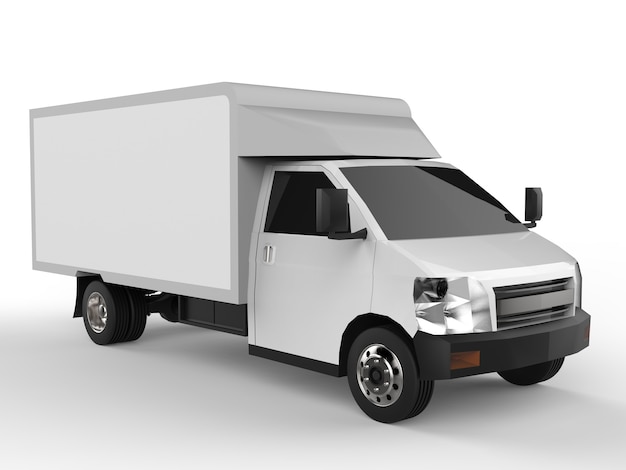 Small white truck. Car delivery service. Delivery of goods and products to retail outlets. 3d rendering.