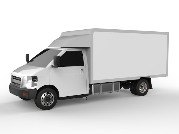 Small white truck. Car delivery service. Delivery of goods and products to retail outlets. 3d rendering.