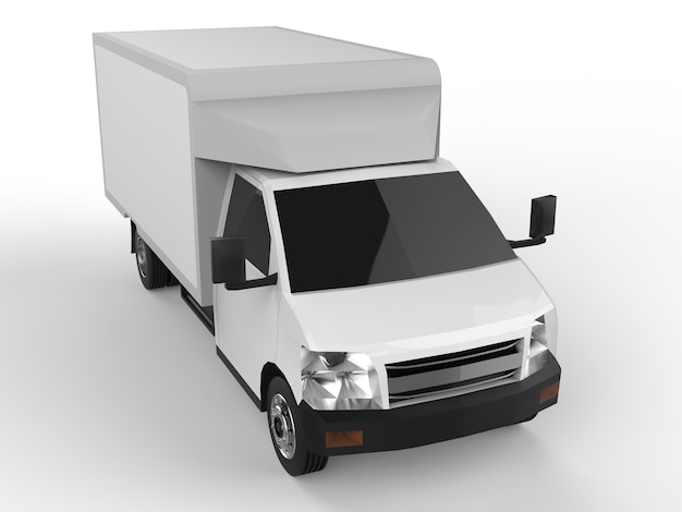 Small white truck. Car delivery service. Delivery of goods and products to retail outlets. 3d rendering.