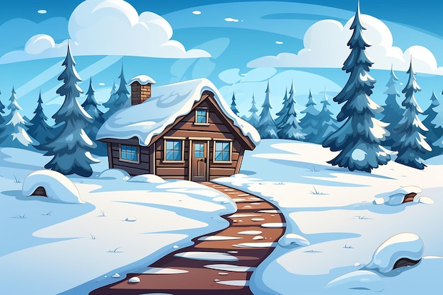 small wood house with snow in winter landscape